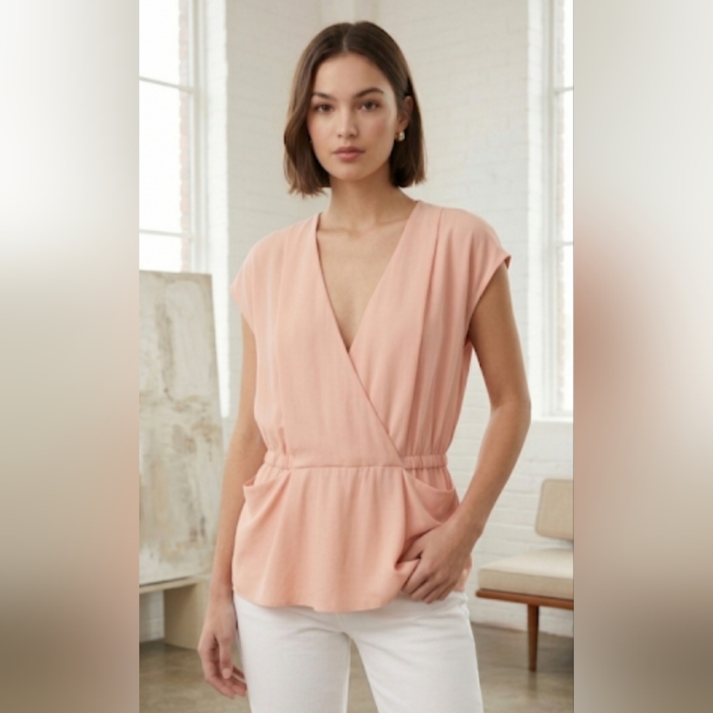 ✨️​Aritzia Wilfred 100% Silk Wrap Peplum Blouse - Blush Pink / Nude✨️Size M